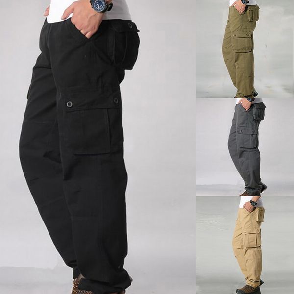 

fashion autumn men joggers pants men solid multi-pocket 2019 new male loose outdoor trousers streetwear men's pants sweatpants, Black