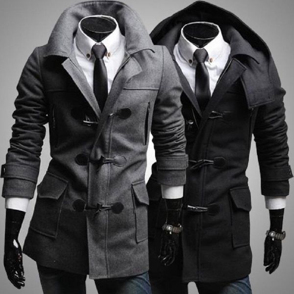 

new 2018 winter mens designer clothing cashmere thick trench coat wool jacket warm windbreaker men overcoat casacos dfbtc005, Tan;black