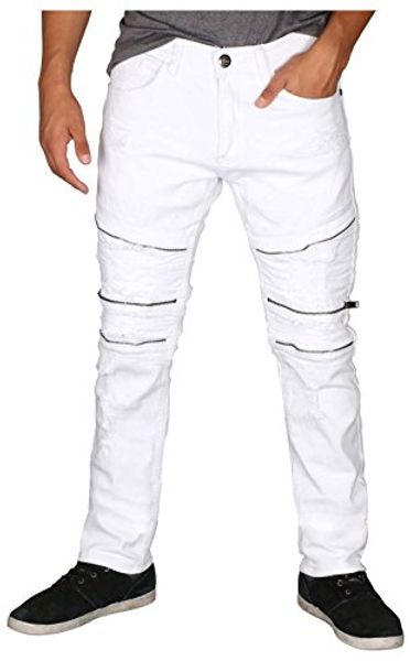 

bleecker & mercer men's moto ripped distressed skinny denim jeans, Blue