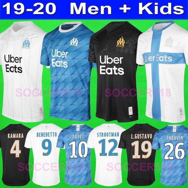 

2019 2020 benedetto maillot om olympique de marseille maillot de foot de football shirts payet  gustavo 19 20 thauvin soccer jerseys enfant, Black;yellow