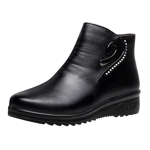

boots women winter shoes fashion new women wedge fur plush short boots leather thickening warm snow shoes zapatos mujer booties, Black