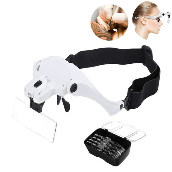 

head-mounted увеличительное стекло, прививка ресницы лупа стекло, прививка ресницы лупа с led lights лампы татуировки 5 lens, Silver
