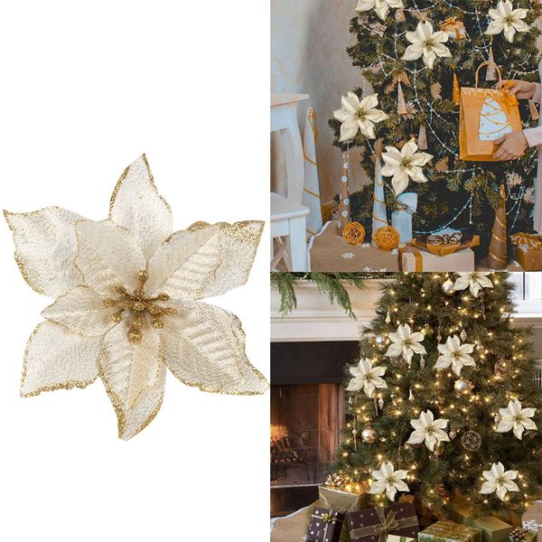 

artificial glitter christmas flowers tree pendant drop ornaments red christmas decorations for home happy new year decor 15cm