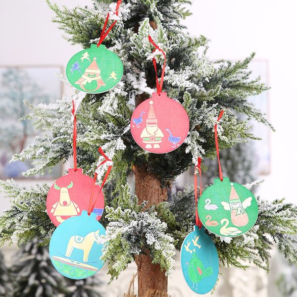

merry christmas diy wooden mini santa claus tree bells decoration household christmas wooden round pendant children accessory