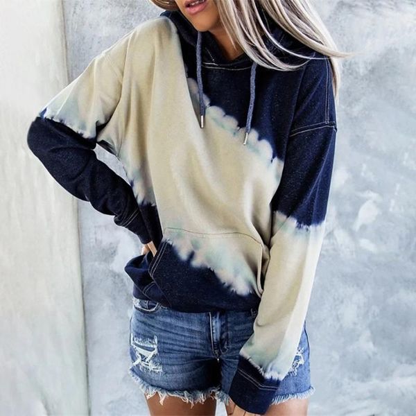 

womens hoodies sweatshirt ladies baggy pullover drawstring jumper ladies colorful tie dye style hooded hoodies, Black