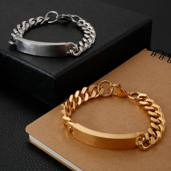

10mm width stainless steel id 21cm bracelet for men hip-hop party 2020 jewelry fashion chain cuff silver gold wholesale items, Black