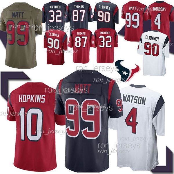 

99 j.j. watt 10 deandre hopkins watson jersey houston 4 deshaun watson 87 demaryius thomas 90 clowney 32 mathieu jerseys, Black;red