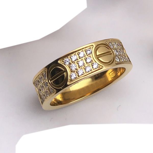 anéis de casamento anel de parafuso prisioneiro de ouro projeto LR005 três linhas de diamantes 316L de amante de aço inoxidável / ouro rosa / prata para Mulheres Homens casais atacado