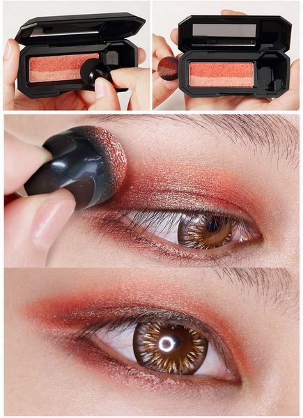 

waterproof double color eyeshadow earth color shimmer metallic eye shadow with special flexible air cushion sponge balls brush