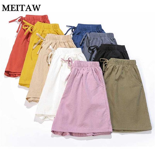 

women cotton linen shorts casual solid loose shorts 2020 summer harajuku elastic high waist pocket, White;black