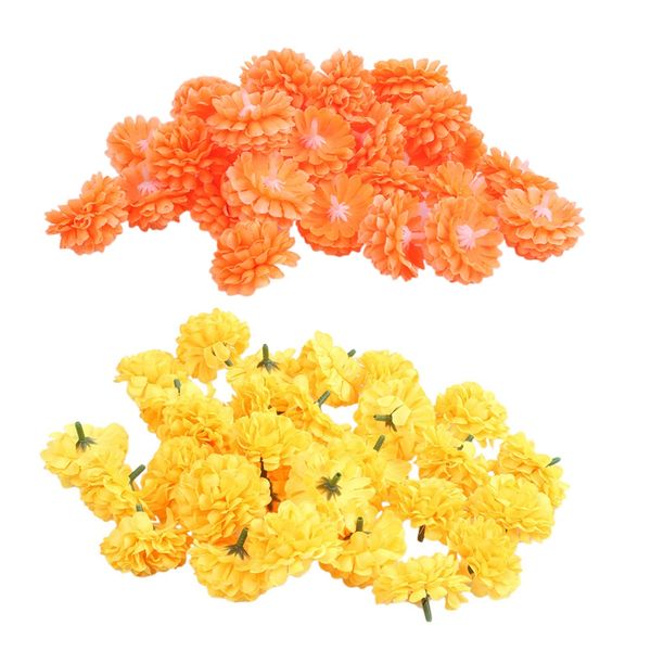 

60pcs daisy artificial fake flower silk spherical heads bulk wedding party decor,30pcs orange & 30pcs yellow