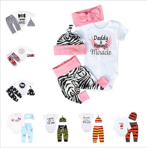 

Girls Clothes Baby Summer Clothing Sets Kids Fashion Suits Boys Ins Boutique T Shirt Pants Headband Hats Outfits Newborn Floral Print B4347