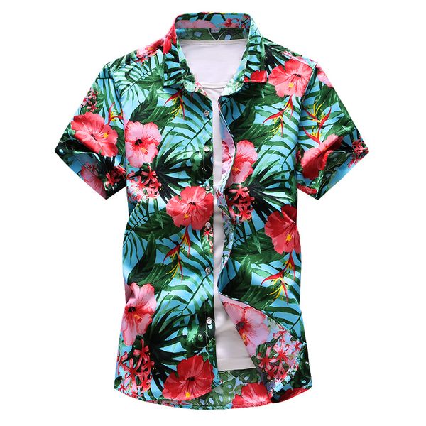 

men's hawaiian shirt 2019 summer new style fashion casual loose short sleeve shirt brand clothes plus size 5xl 6xl 7xl, White;black