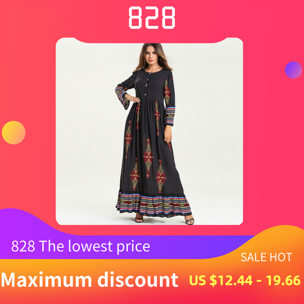 

ishowtienda women muslim dress floral print long maxi dress abaya jilbab dubai kaftan robe islamic clothes jilbab femme musulman, Red