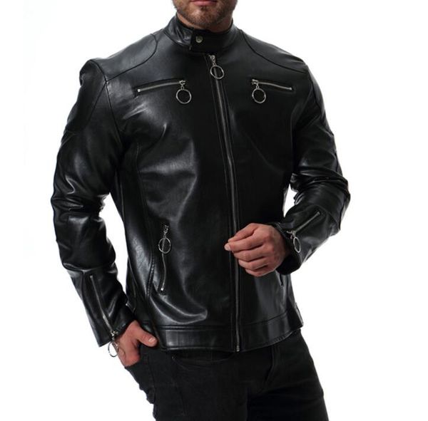 

mens leather jacket slim motorcycle leather coat men jackets clothes personalized jaqueta de couro stage street fashion autumn, Black