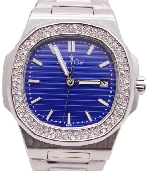 

new automatic mechanical men watch 2 rows diamonds transparent glass back silver black blue coffer luminous watches, Slivery;brown