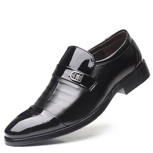 

new brand men formal shoes slip on pointed toe patent leather oxford shoes for men dress business plus size 38-48, Black
