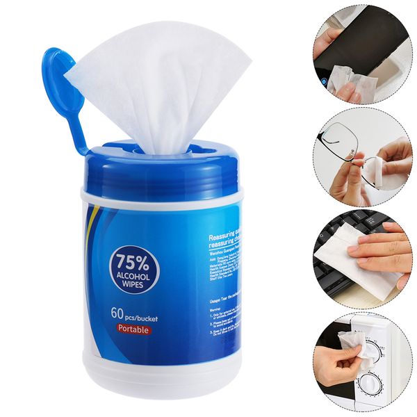 Salviette disinfettanti Borsa da 60 fogli Contenitore per asciugamani portatile Salviette umidificate Cura della pelle del bambino 75% Salviettine alcoliche da viaggio da 5 ml Asciugamani