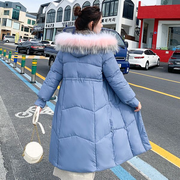 

2019 winter loose coat down cotton girls long fund overknee cotton-padded clothes woman ins easy cotton-padded jacket tide, Black