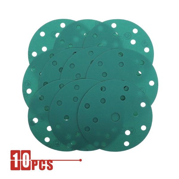 

10pcs 6 inch 15 holes 60 to 2000 grits hook and loop pet film green sandpaper sanding disc