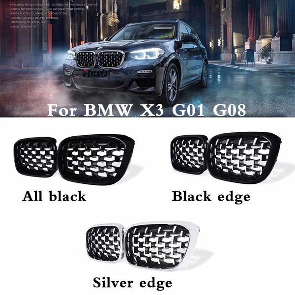 

пара новый алмаз стиль решетка для bmw x3 new g01 g08 2018 гонки грили передняя решетка нефрологических три стиля
