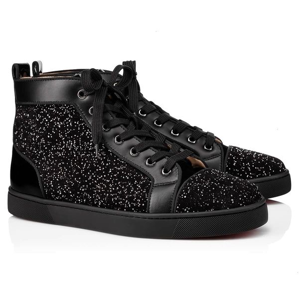 

2019 designer shoes high cut red bottom spike sedue calf sneaker luxury party wedding shoes genuine leather casual shoes b6, Black