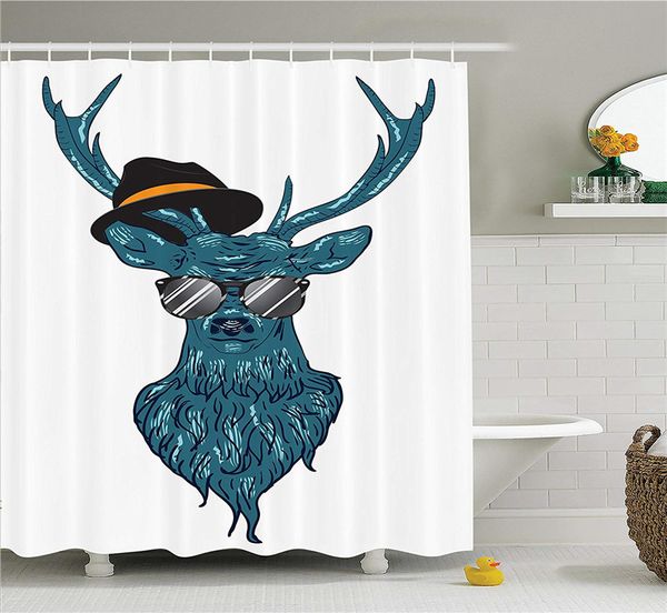 2019 Antlers Decor Shower Curtain Set Image Of A Deer Hipster In