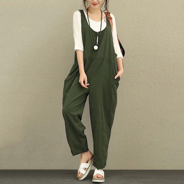 

womens jumpsuit linen cotton rompers 2019 female backless overalls playsuit plus size pantalon palazzo macacao drop shipping, Black;white