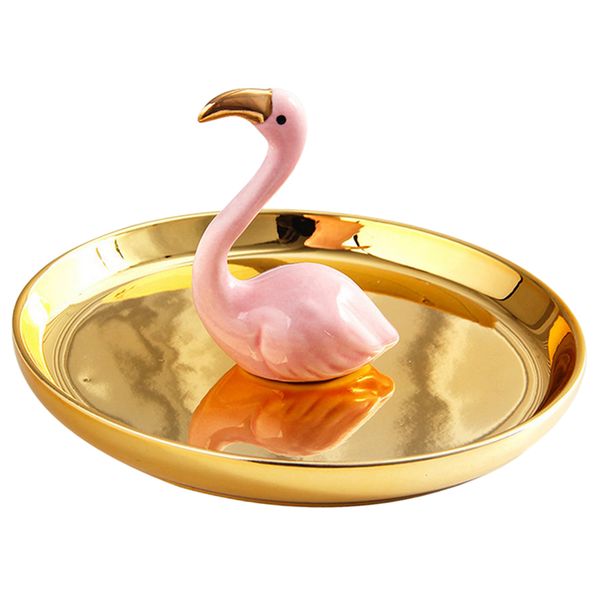 

flamingo ceramic trinkets necklace holder dish jewelry storage tray, Black;white