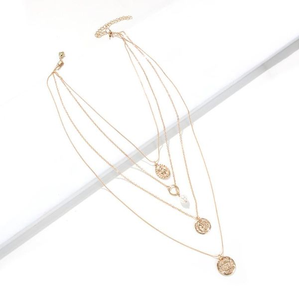 

2n6934 mei di europe and america new style fashion imitation pearl necklace alloy multilayer circle geometry metal textured neck, Silver