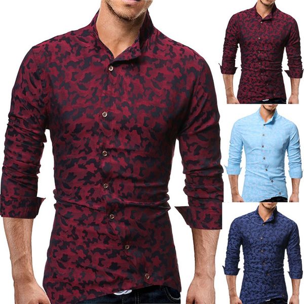 

quality good men's casual slim fit stylish autumn splicing business leisure printing long-sleeved shirt blouse #4n15, White;black