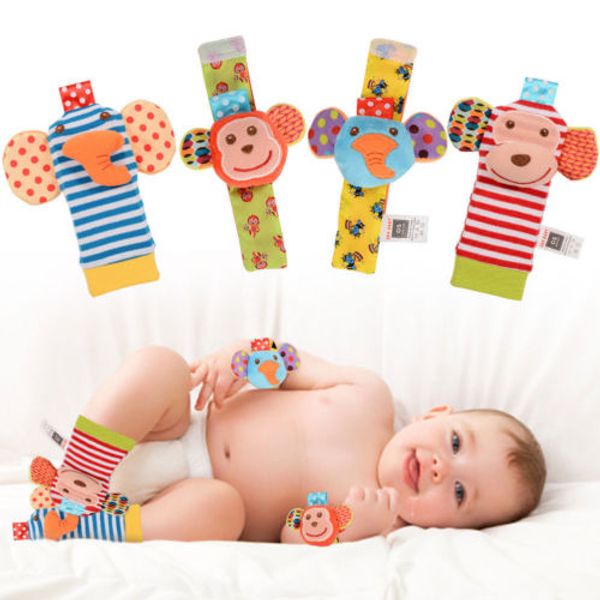 

christmas 1set animal baby infant soft hand wrist band foot socks rattles playing toy creative design 3d animal head strap