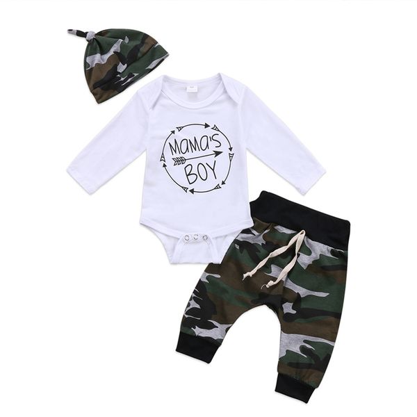 

3pcs newborn infant kids baby boy clothes white romper +camo pants+hat outfits clothes set autumn clothing 0-18m