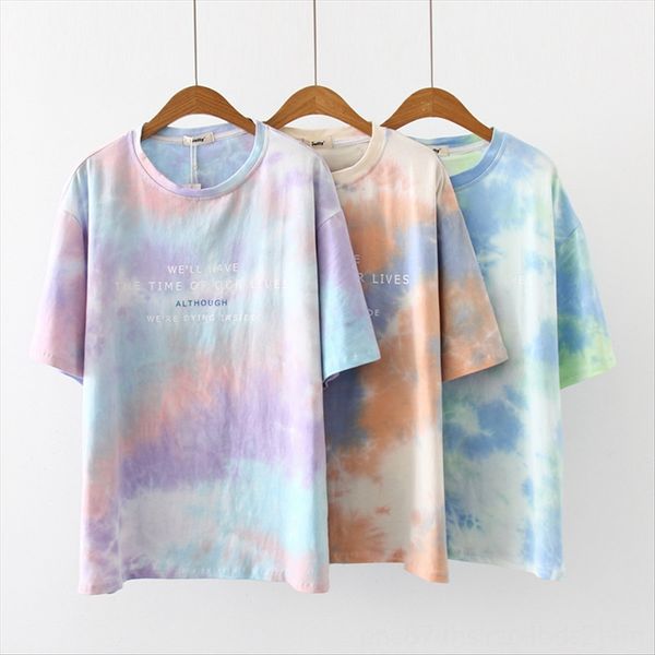 

b2xh5-1618 2019 casual style women's tie-dyed letter b2xh5-1618 2019 casual style women's tie-dyed letter t-shirt t-shirt top, White