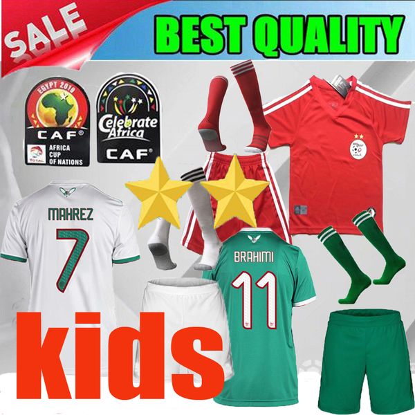 

2019 african cup 2 star algeria kids red training suit 19 20 algera home away mahrez brahimi bounedjah 2020 child leisure football shirt, Black;yellow