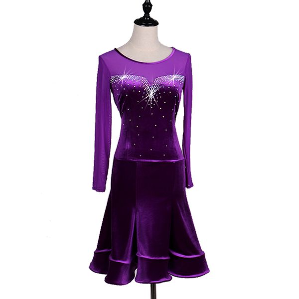 

purple latin dance dress women stage custom made flashing rumba samba cowboy dance dress latin tassel dancing skirt, Black;red
