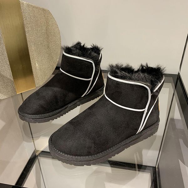 

women boots falt bottom snow boots winter plush fur ankle female 2020 nice fashion wild short tube platform cotton shoes, Black