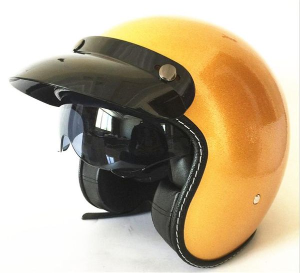 

gold approved motorbike motorcycle bike crash helmet vintage motocross helmet with inner dark visor france love it