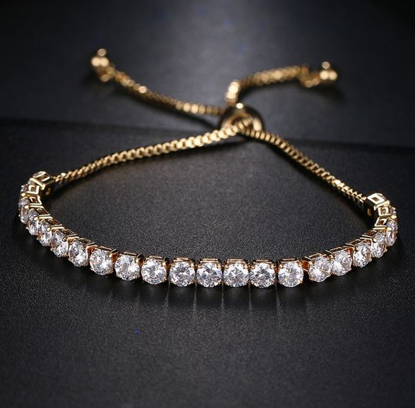 

fashion gold plated link round cut sparkling crystals stones bracelets for womens jewelry pulseras mujer accessoires, Golden;silver