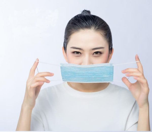 

dhl ship 900 1pcs rope hang ear thickened face mask blue with three layers of droplet dust and oil material ups 83qn
