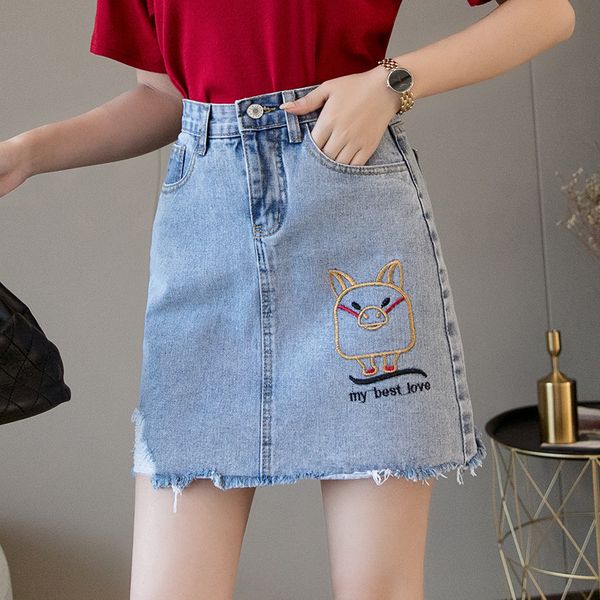 

casual summer mini skirt female solid outfit woman fashion denim skirts, Black