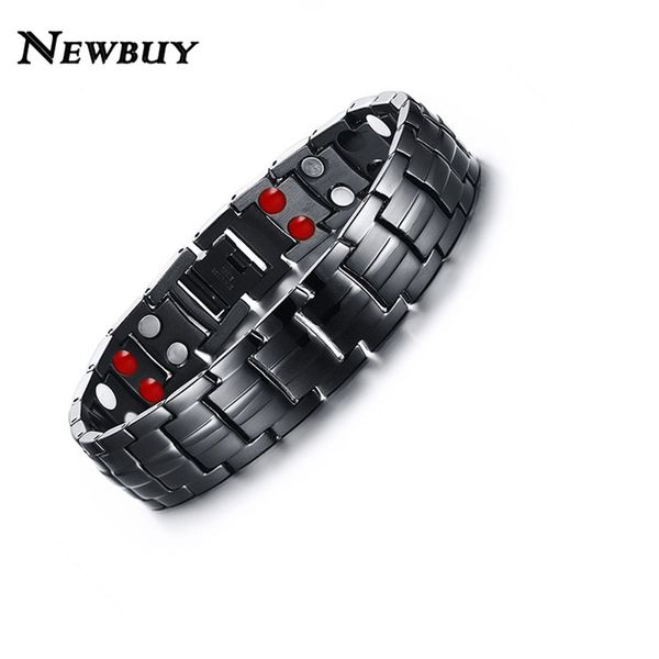 

newbuy brand punk healthy energy bracelet men black link chain bracelets jewelry stainless steel magnet charm bracelets for men, Golden;silver