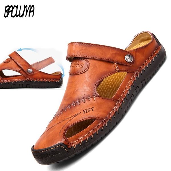 

genuine leather men's sandals summer soft shoes beach men's sandals sandals slippers bohemia size 38-48 t200420, Black