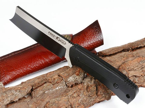 Freewof открытый выживание выживания прямо нож 9cr18mov атласный клинок полный тан G10 ручка с фиксированным лезвием ножей с кожаной оболочкой