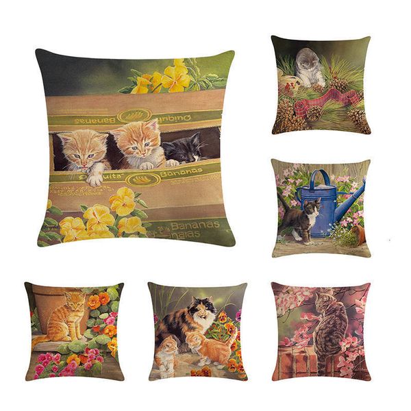 

1 шт мультфильм cat pattern хлопок белье подушка подушка обложка сиденья автомобиля главная диван-кровать декоративные наволочка funda cojin