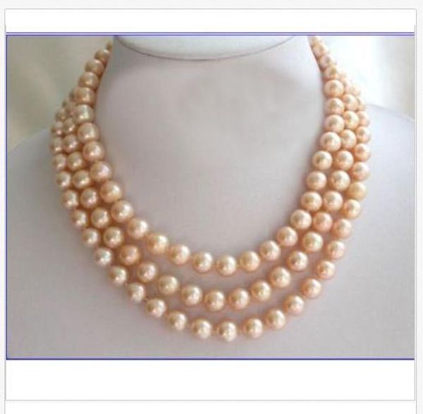 

triple strands 7-8mm round south sea gold pink pearl necklace18"19"20"14k, Silver