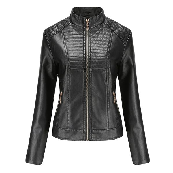 

synthetic leather slim women jacket 2019 patchwork motorcycle womens jackets new winter women motorcycle leather jacket and coat, Black