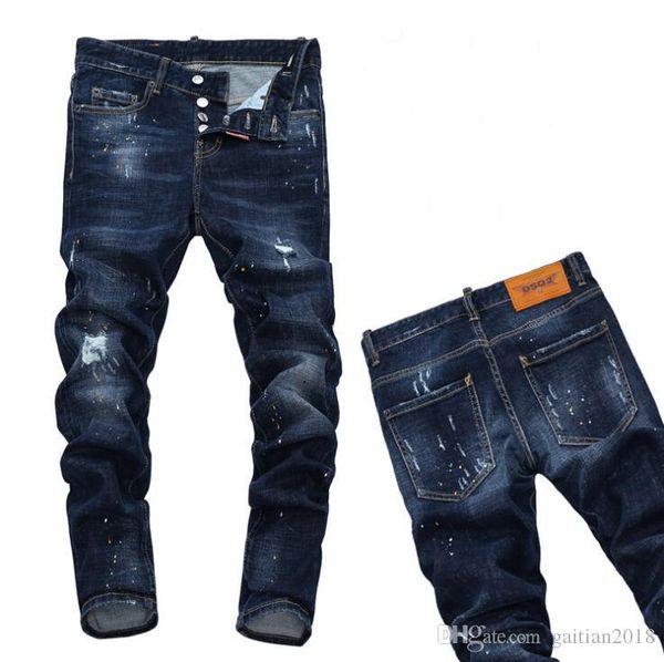 

new 2019 man ripped denim tearing jeans blue cotton fashion tight spring autumn men's pants a7912