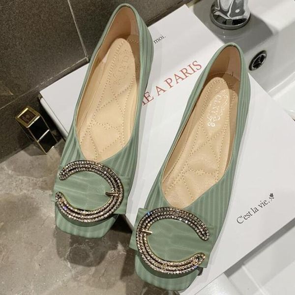 

spring autumn fashion women's square toe metal buckle flat shoes soft leather shallow mouth ladies flats light driving loafers, Black