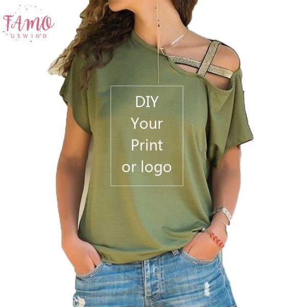 

customized print t shirt for women diy your like p or logo t shirt femme skew cross bandage size tees, White